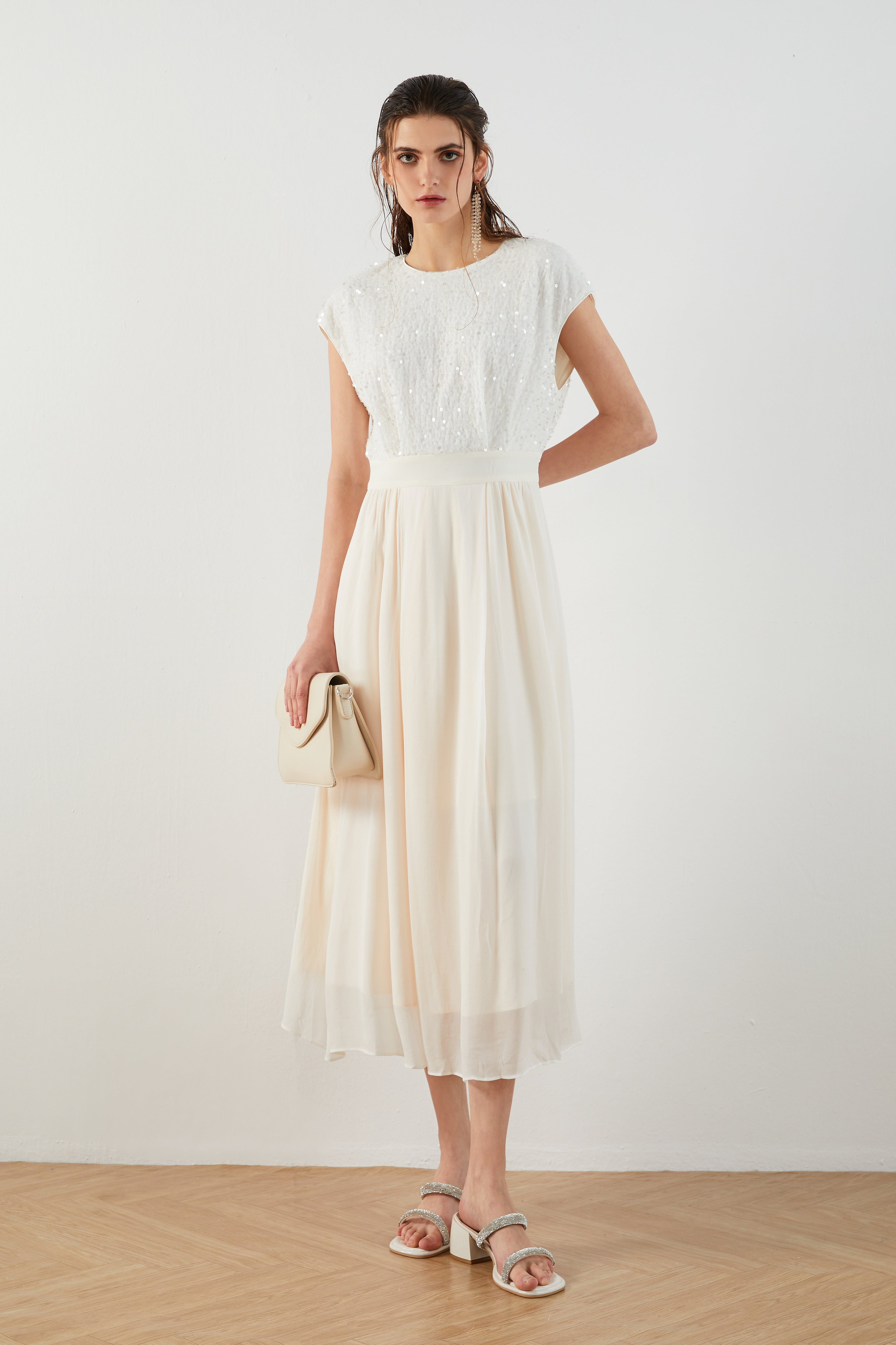 Kadife Payetli Şifon Elbise