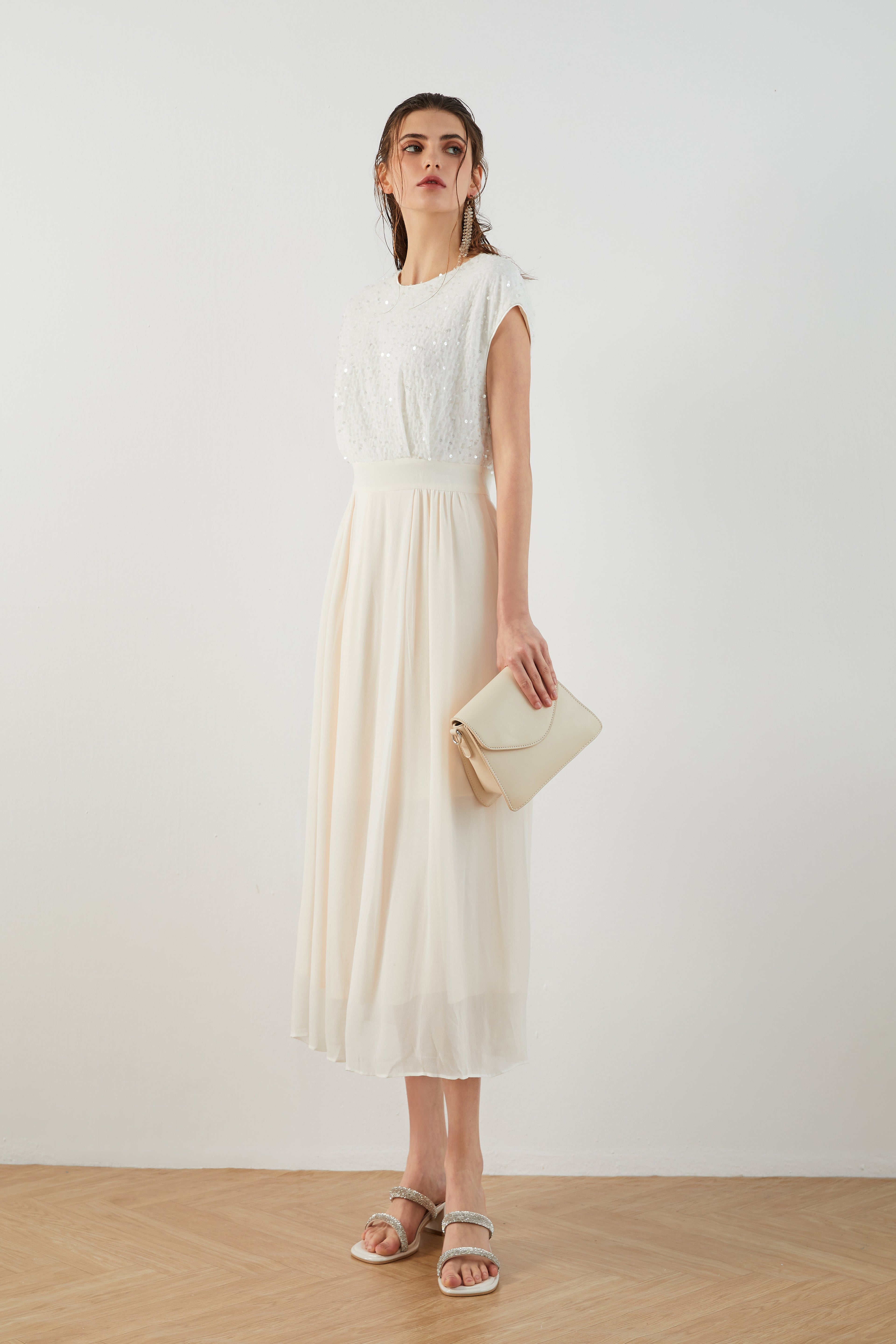 Kadife Payetli Şifon Elbise