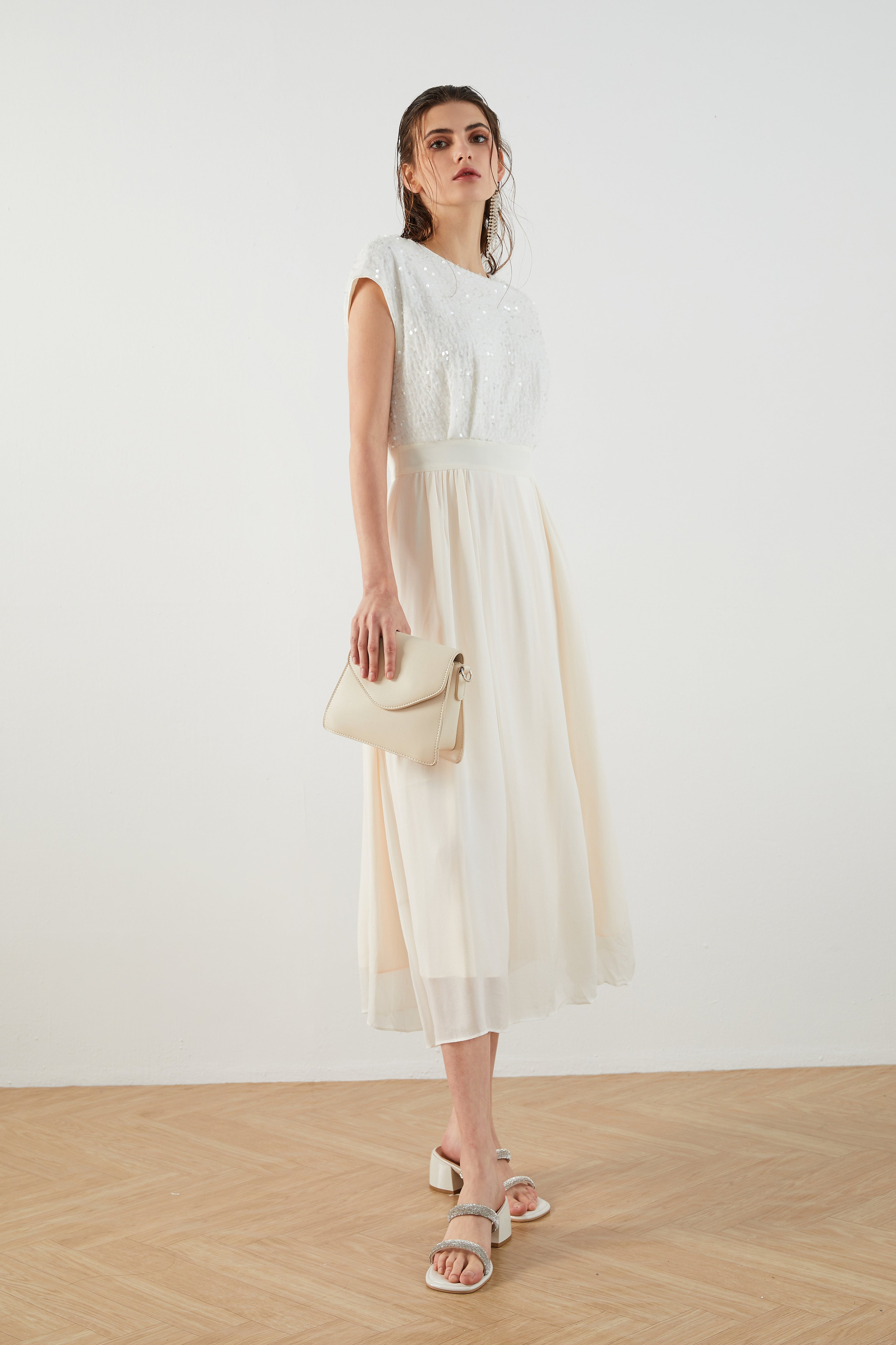 Kadife Payetli Şifon Elbise