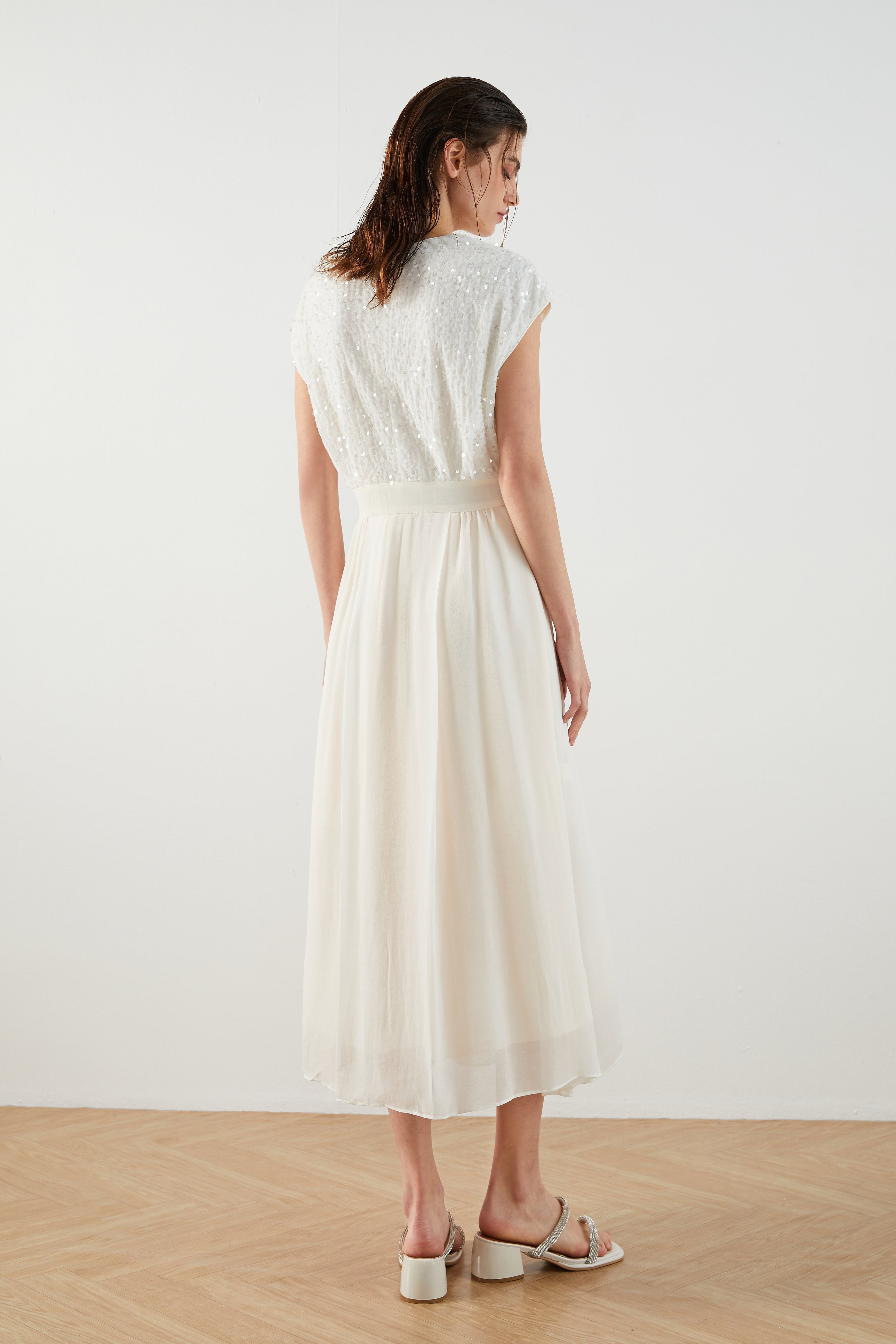 Kadife Payetli Şifon Elbise