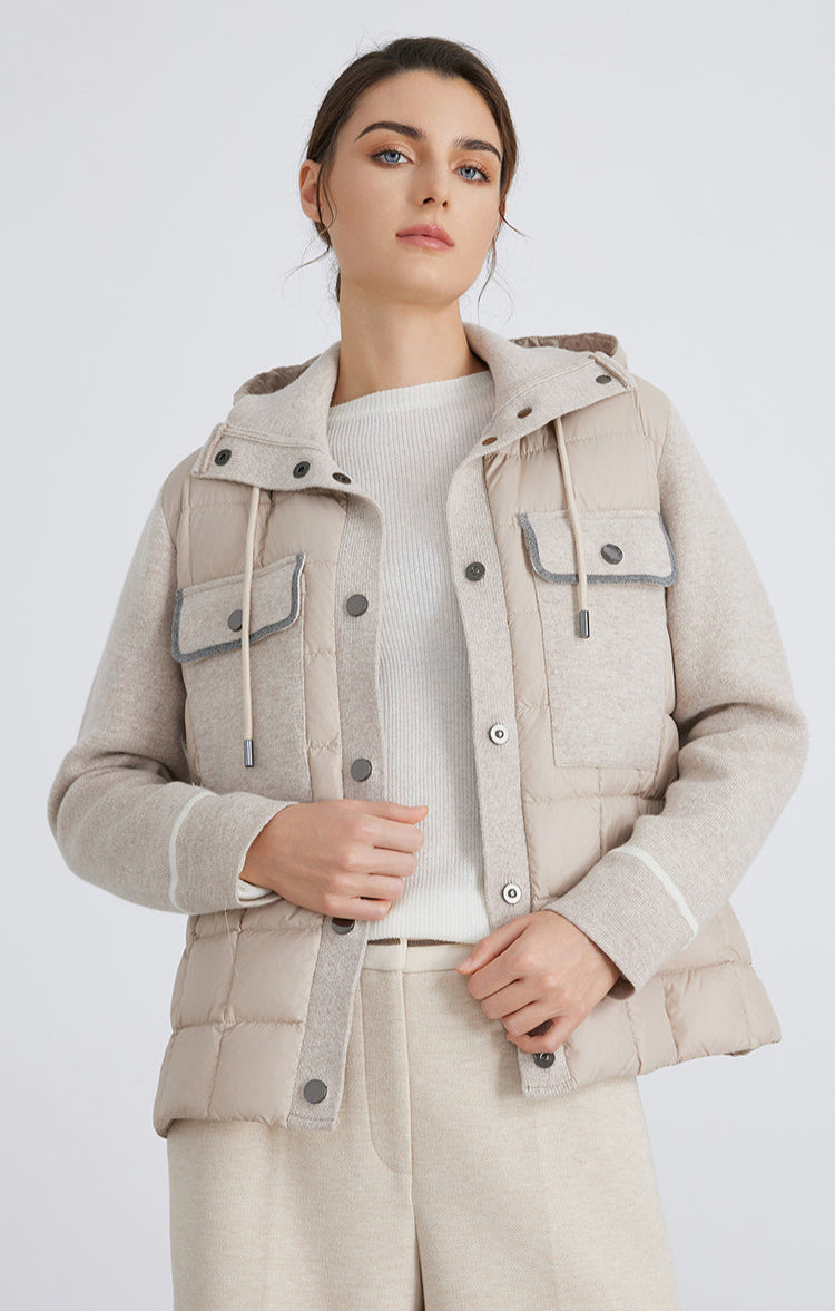 Yün Kapüşonlu Kaz Tüyü Mont