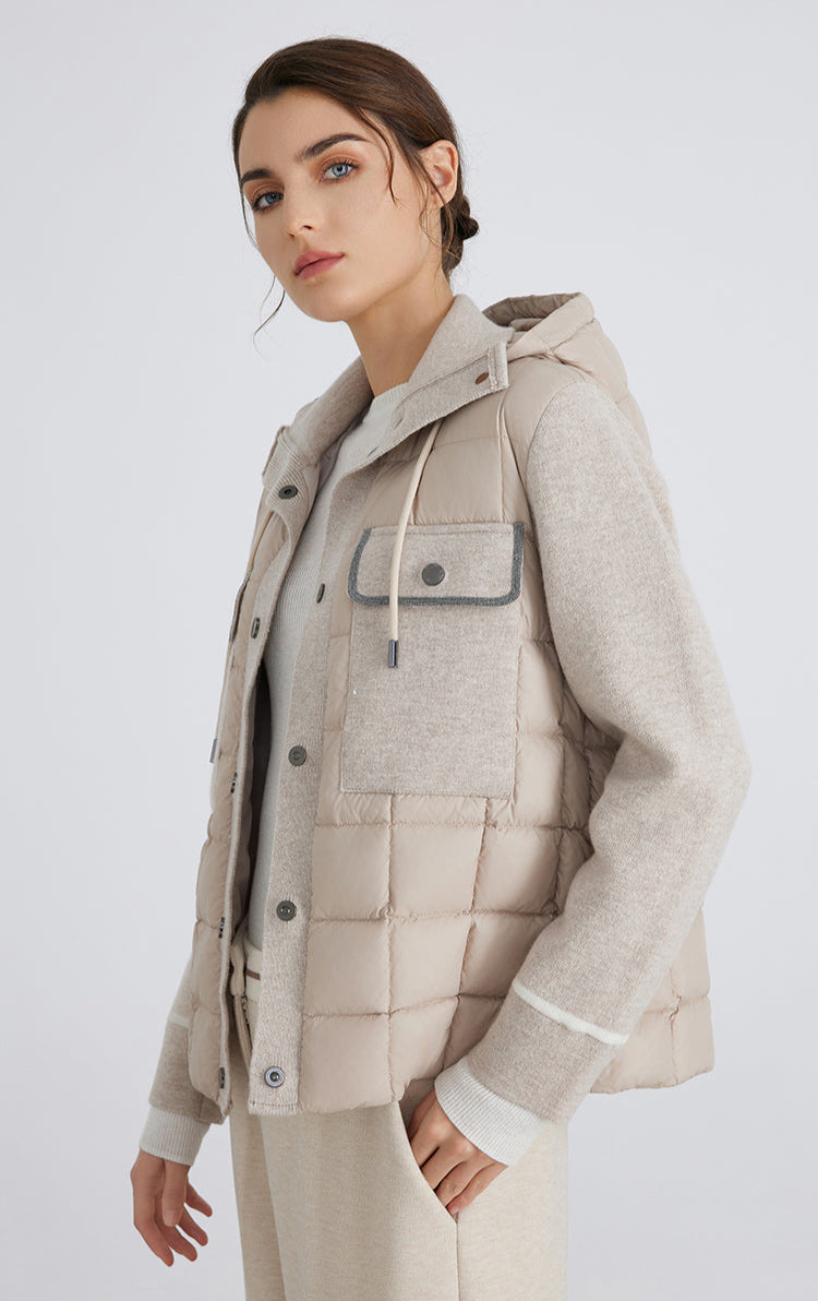 Yün Kapüşonlu Kaz Tüyü Mont