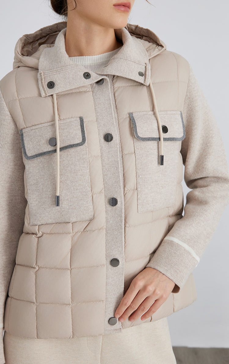 Yün Kapüşonlu Kaz Tüyü Mont