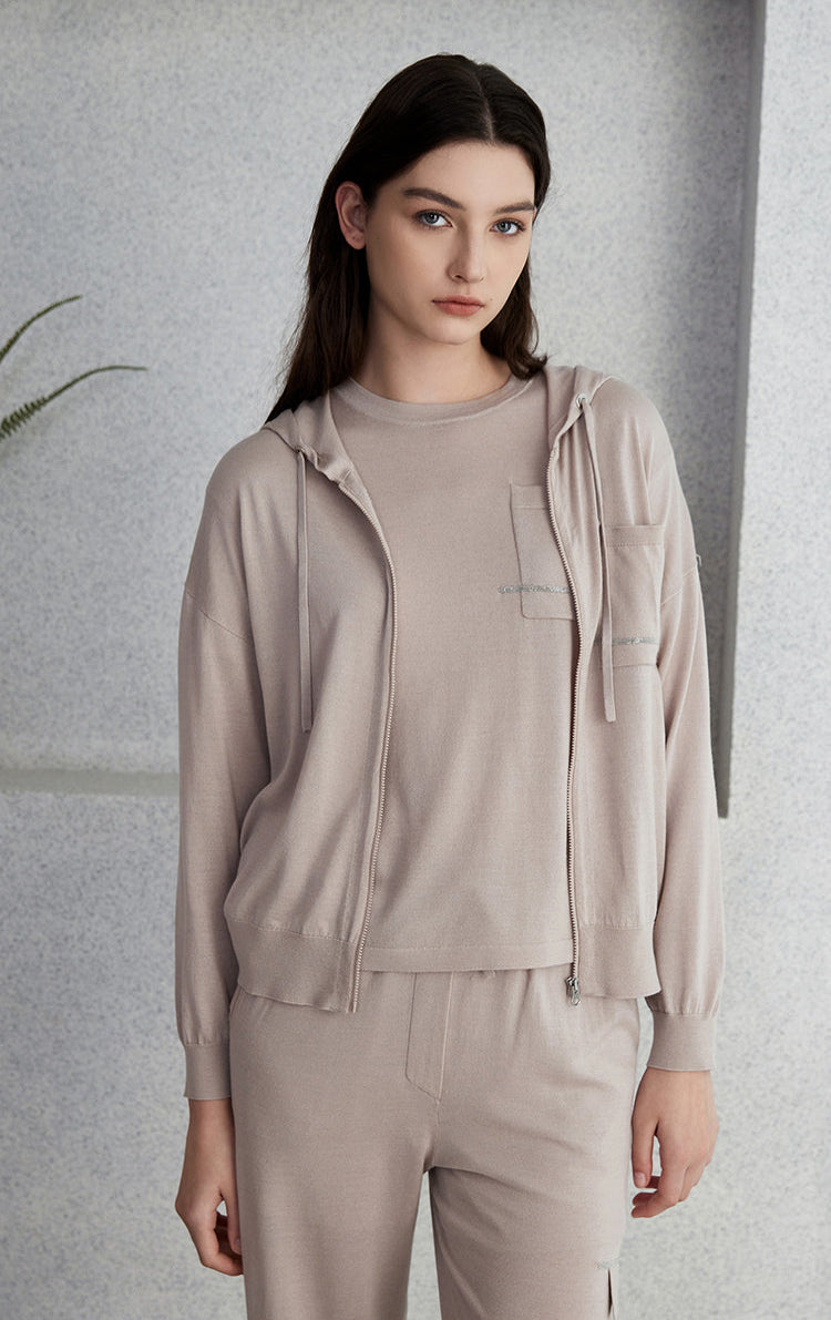 Yün & İpek Hafif Kapüşonlu