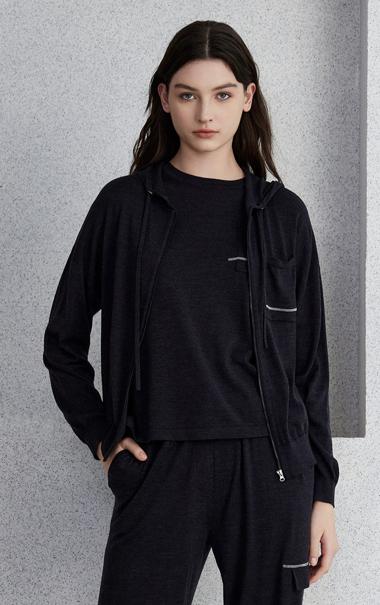 Yün & İpek Hafif Kapüşonlu