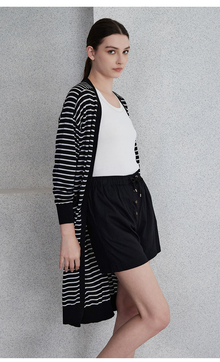 Keten & İpek Çizgili Hırka