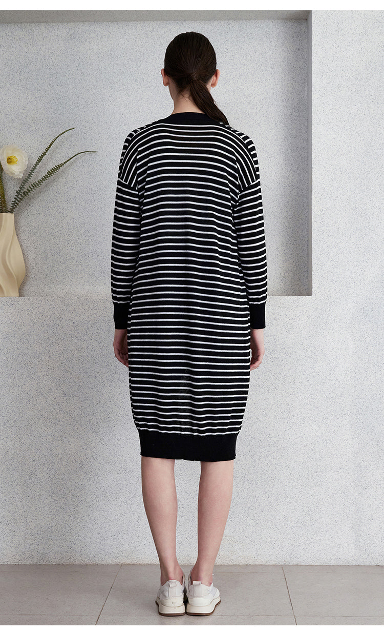 Keten & İpek Çizgili Hırka