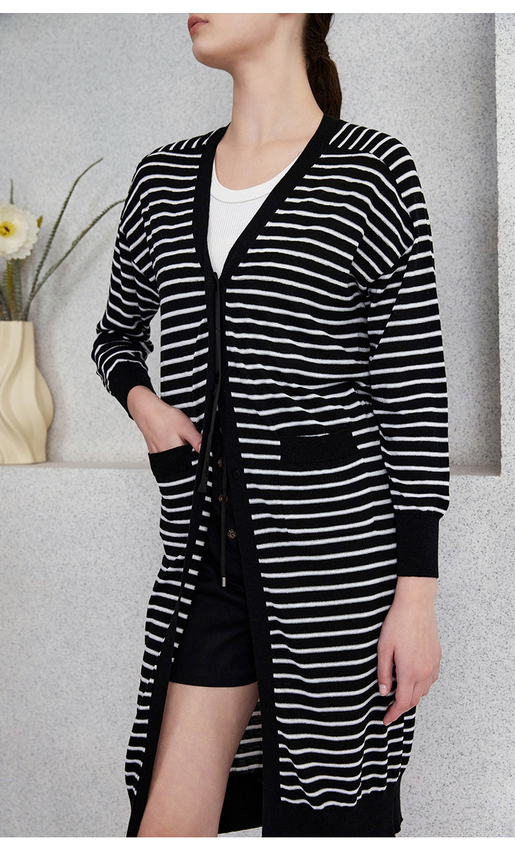 Keten & İpek Çizgili Hırka