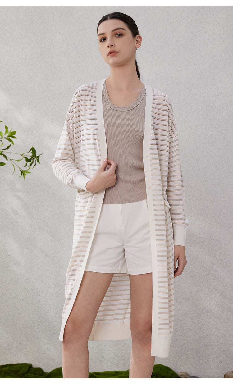 Keten & İpek Çizgili Hırka