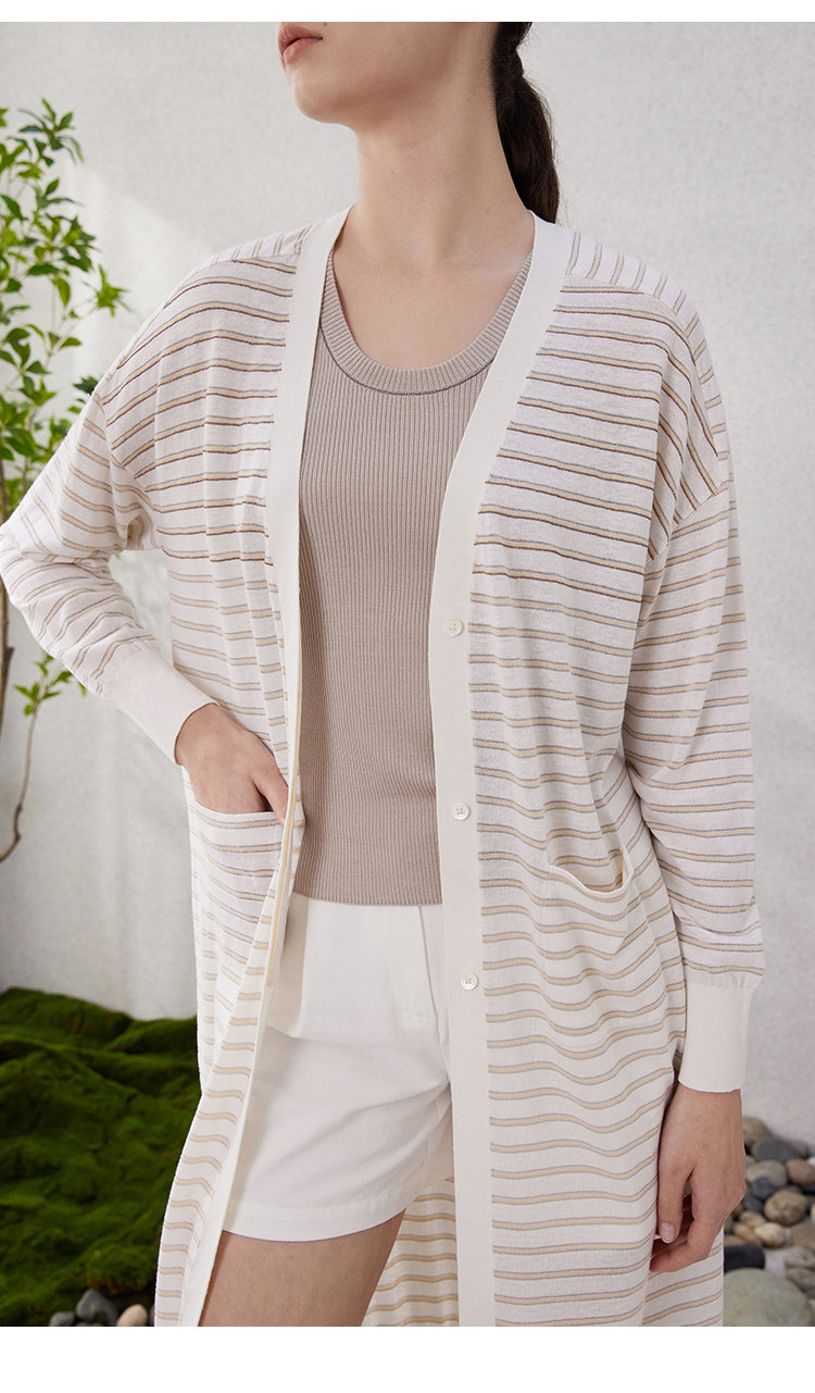 Keten & İpek Çizgili Hırka