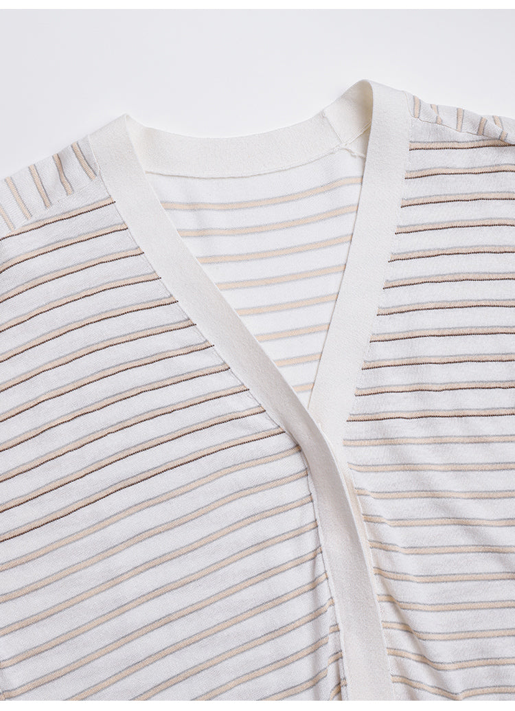 Keten & İpek Çizgili Hırka