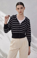 İpek Kapüşonlu Çizgili Üst