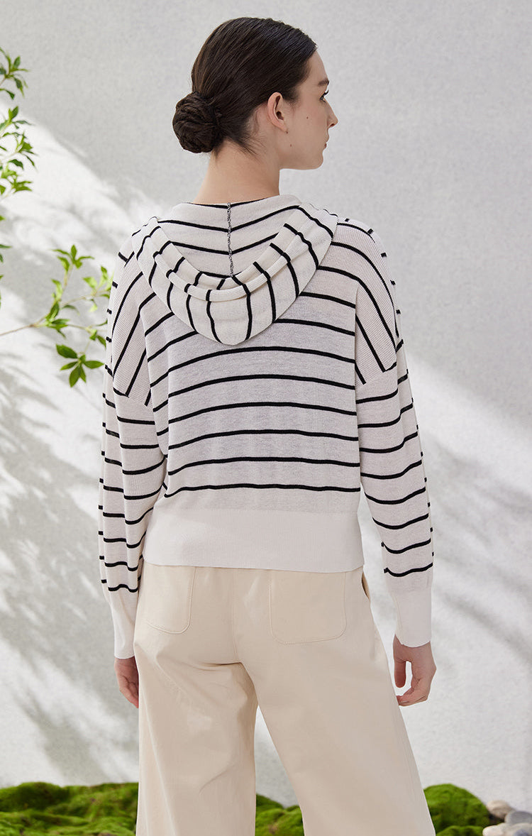 İpek Kapüşonlu Çizgili Üst