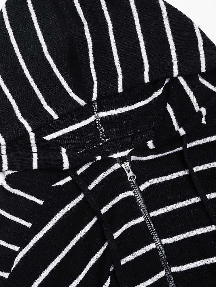 İpek Kapüşonlu Çizgili Üst