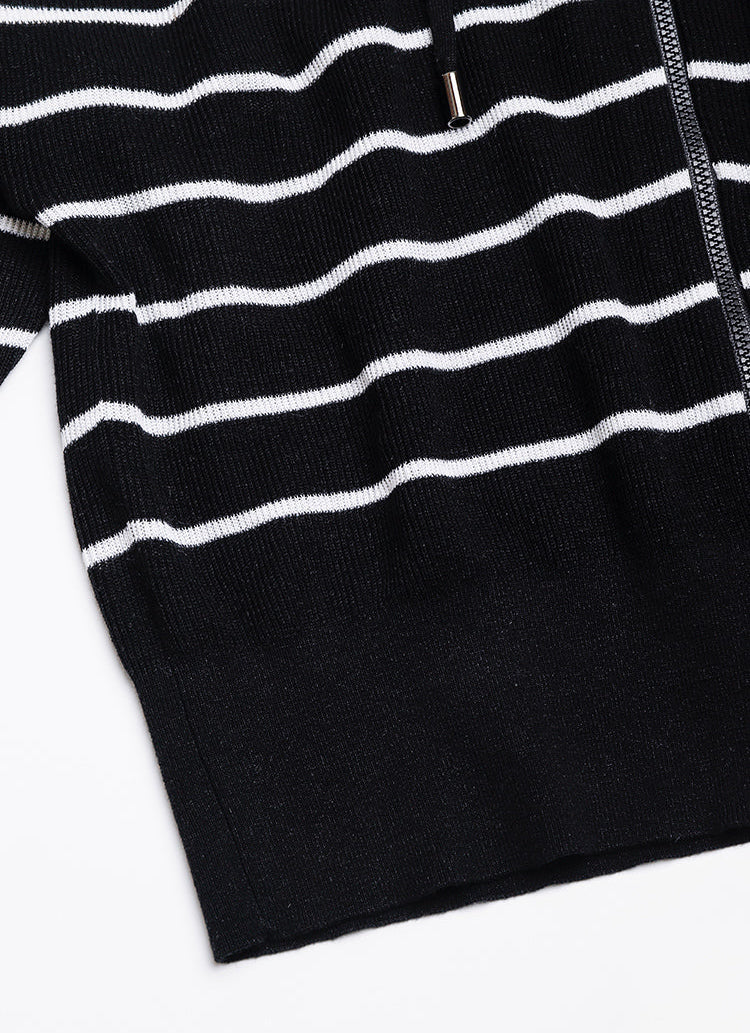 İpek Kapüşonlu Çizgili Üst