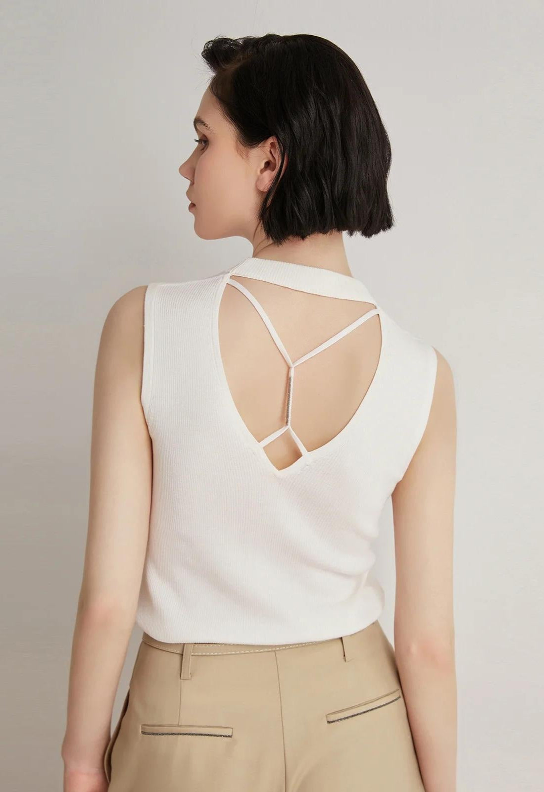 Yün & İpek Yüksek Yaka Kolsuz Örgü Yelek