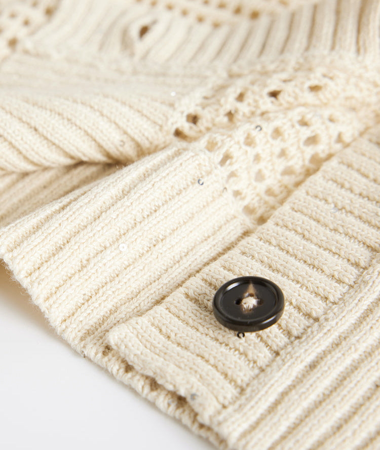 Keten Payetli Düğmeli Hırka