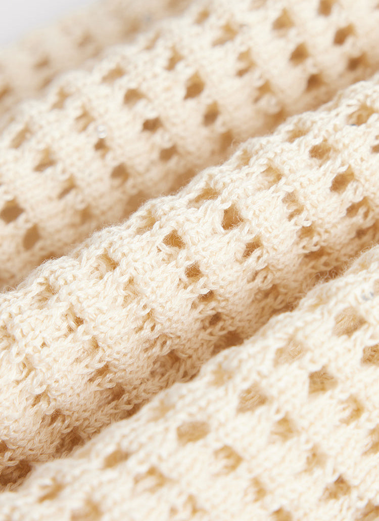 Keten Payetli Düğmeli Hırka