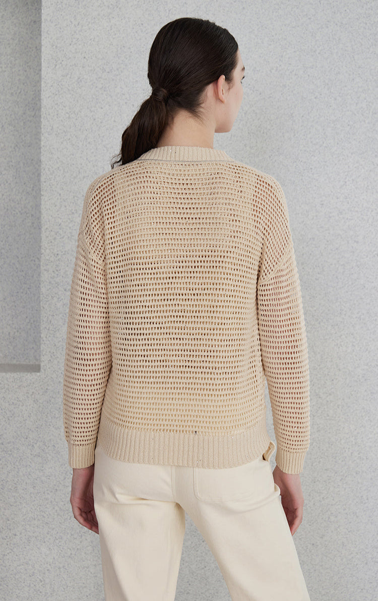 Keten Payetli Düğmeli Hırka