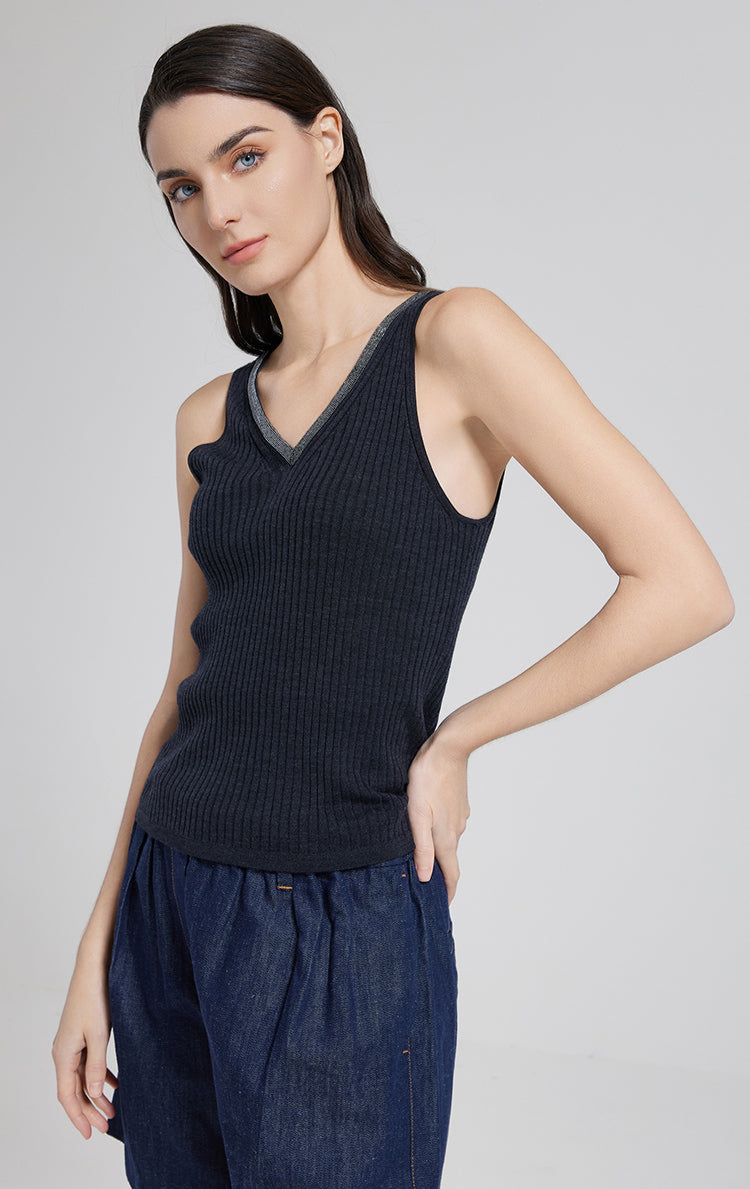 Yün & İpek Kolsuz V Yaka Yelek