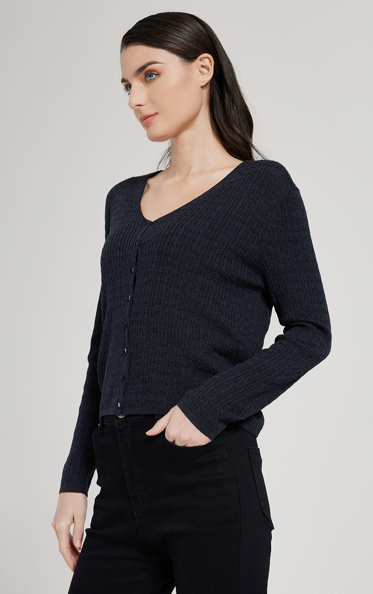 Yün & İpek V Yaka Düğmeli Kazak