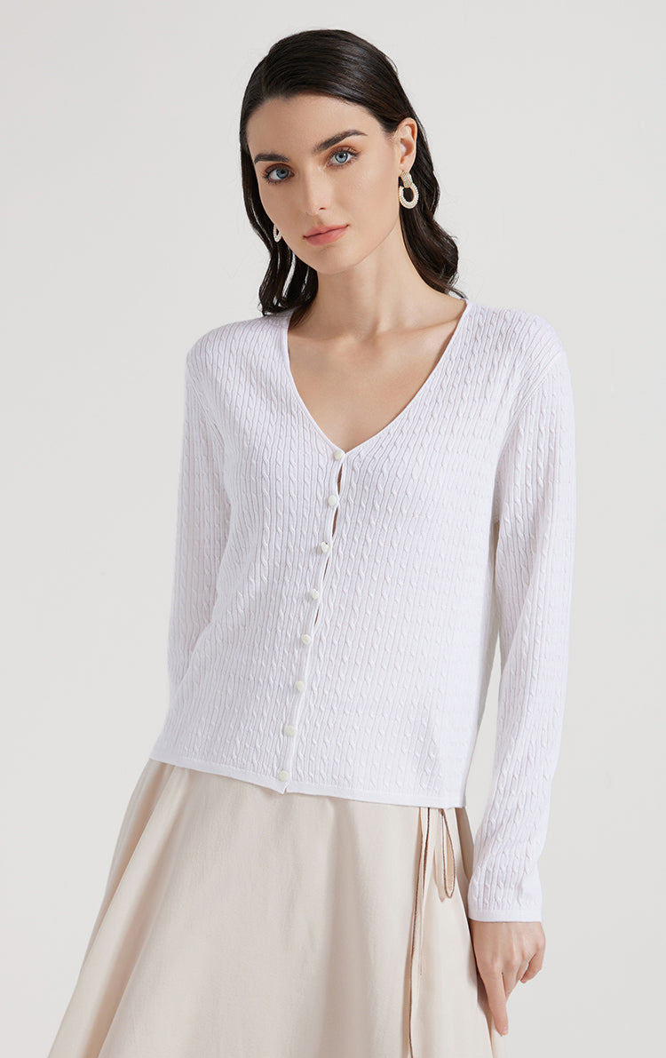 Yün & İpek V Yaka Düğmeli Kazak