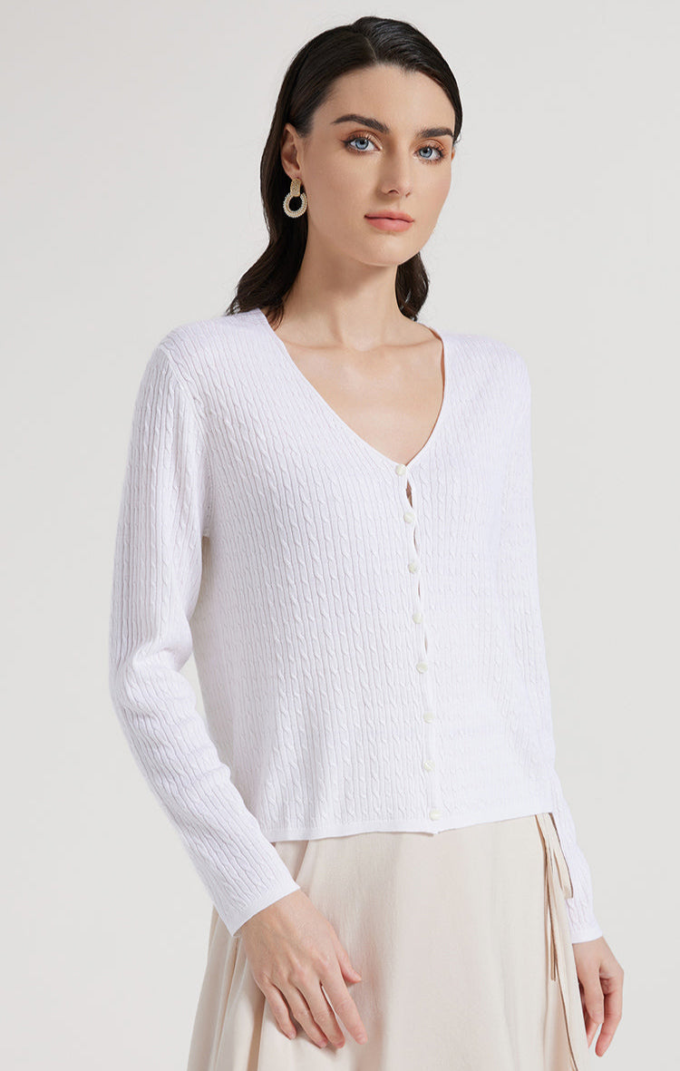 Yün & İpek V Yaka Düğmeli Kazak