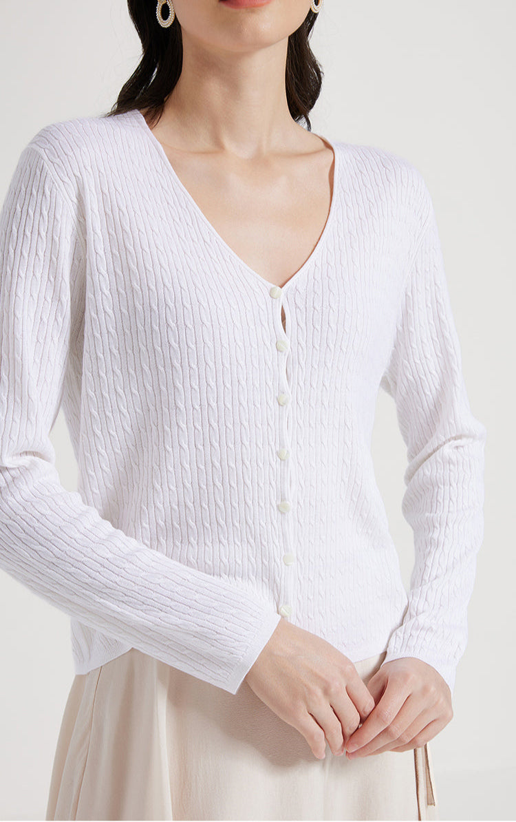 Yün & İpek V Yaka Düğmeli Kazak