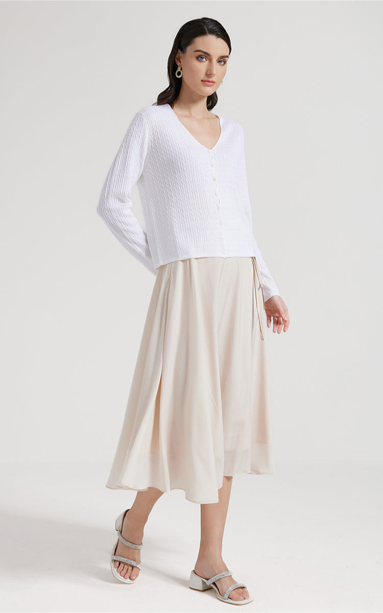 Yün & İpek V Yaka Düğmeli Kazak