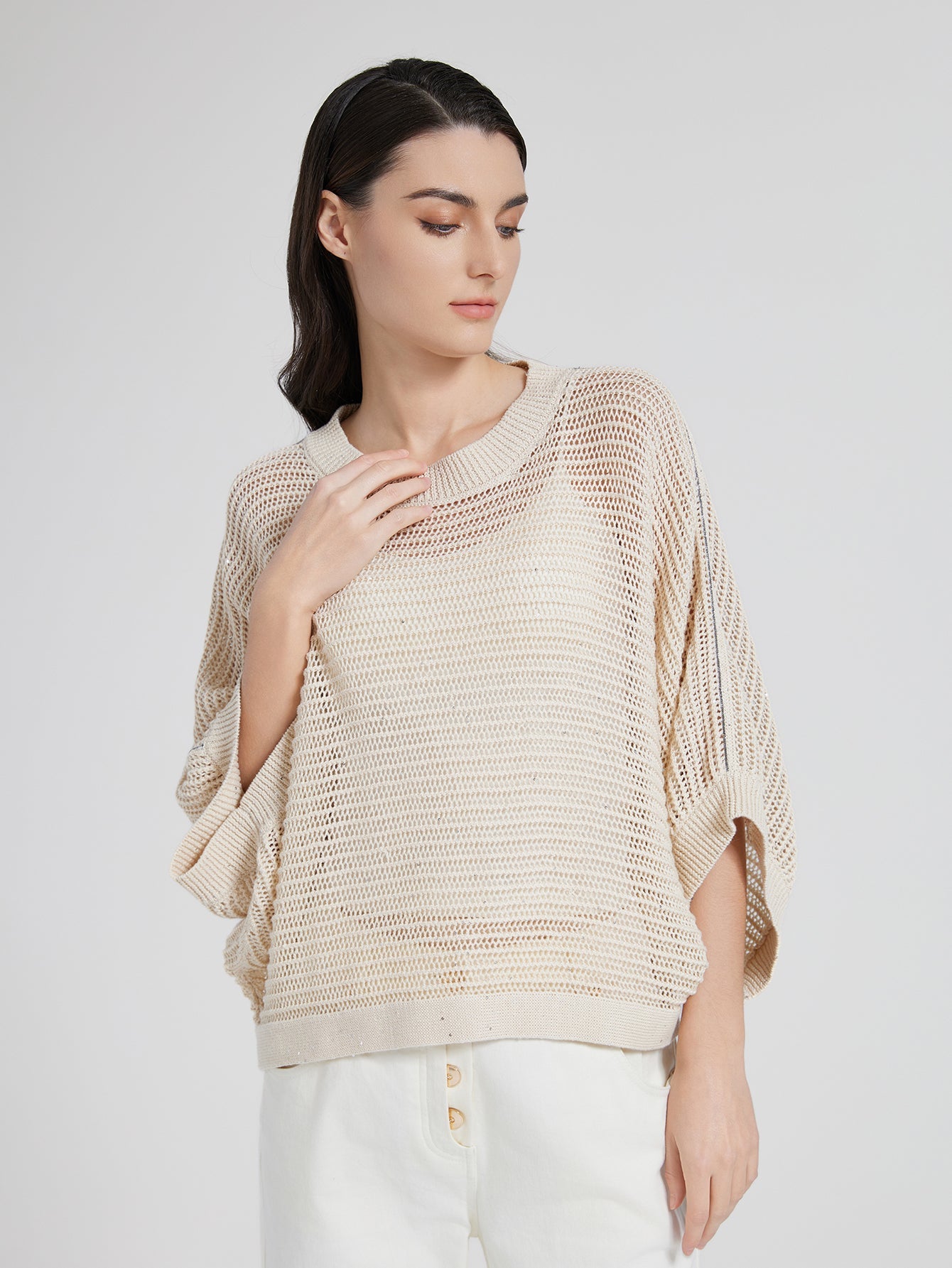 Keten & Pamuk Payetli Örgü Kazak