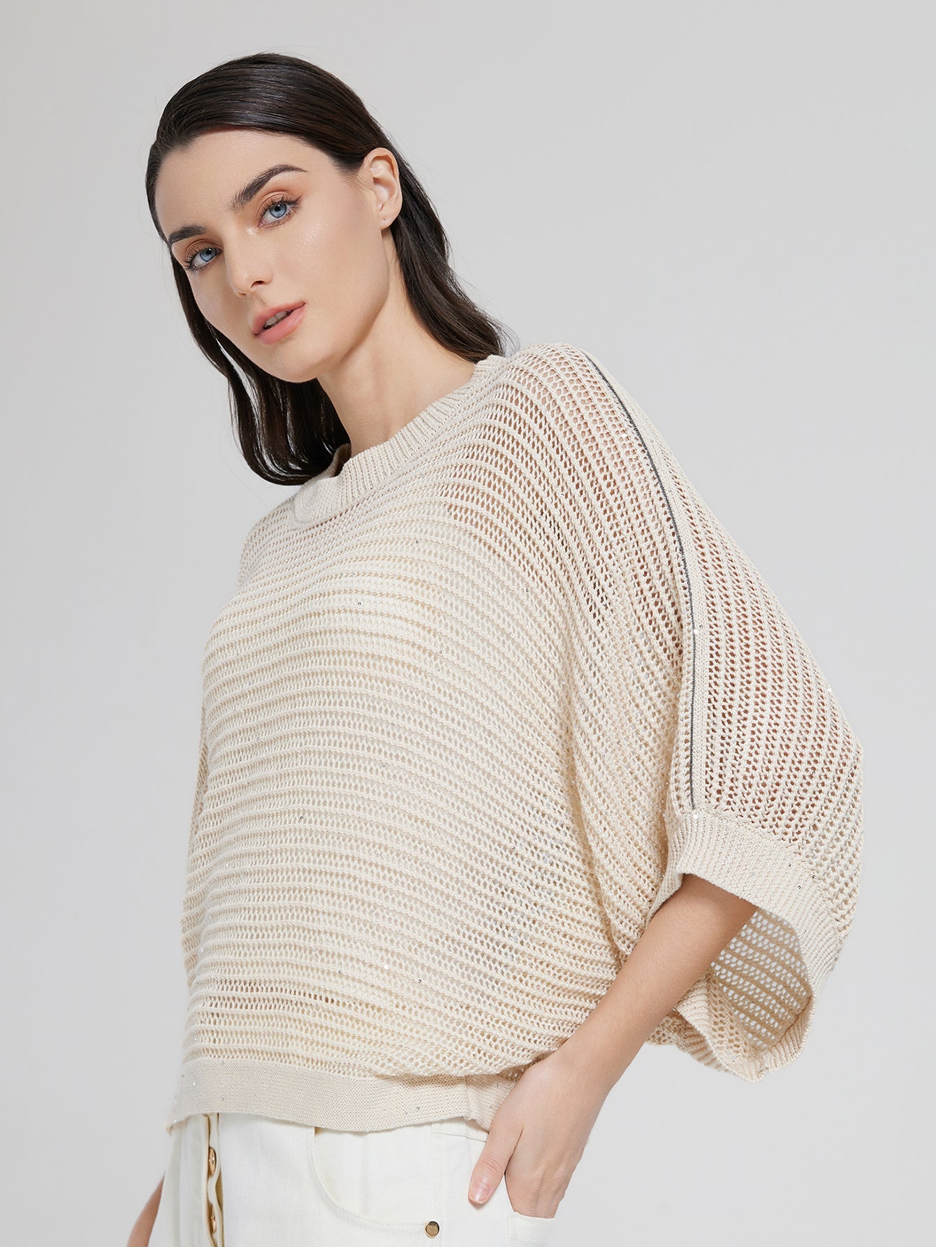 Keten & Pamuk Payetli Örgü Kazak