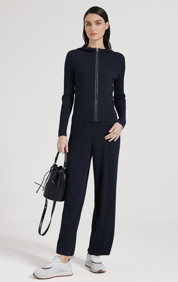 Yün & İpek Kapüşonlu Fermuarlı Hırka