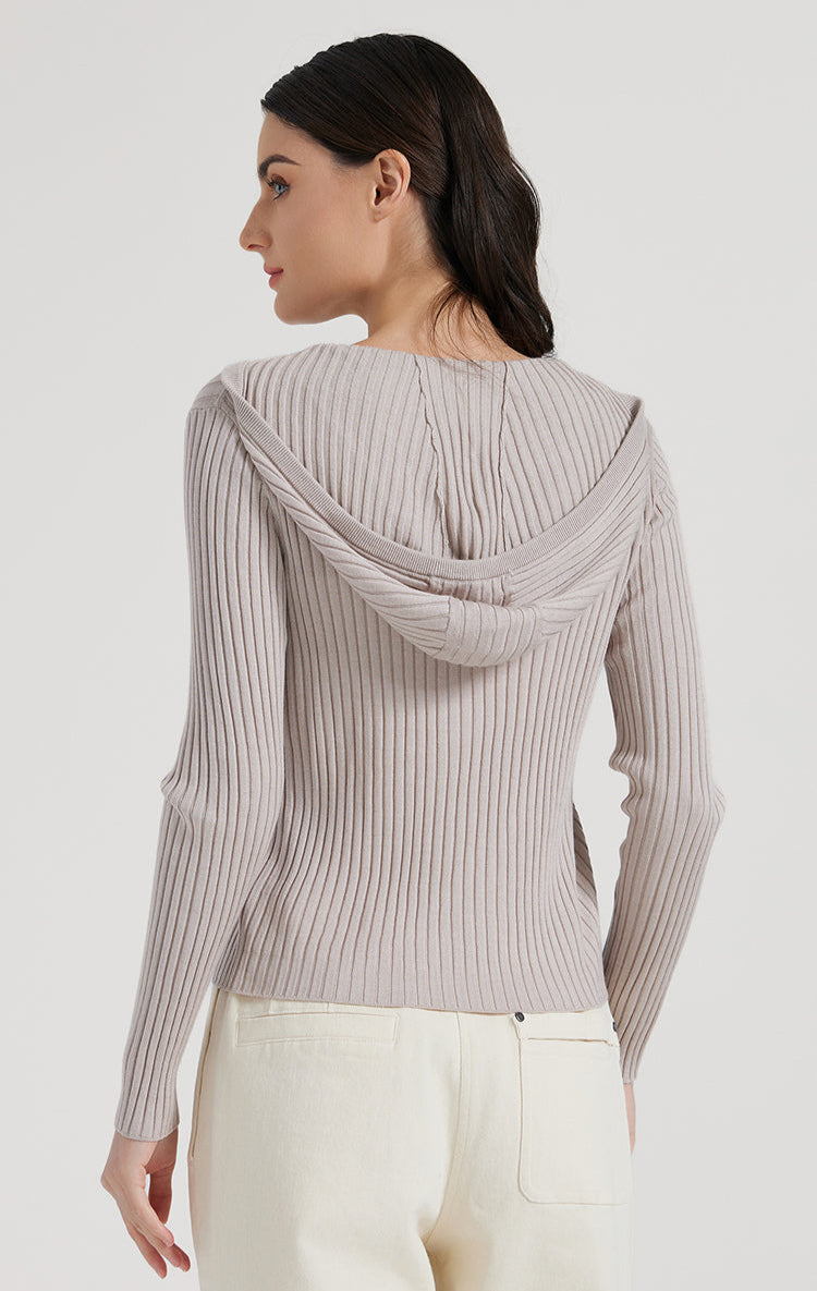 Yün & İpek Kapüşonlu Fermuarlı Hırka