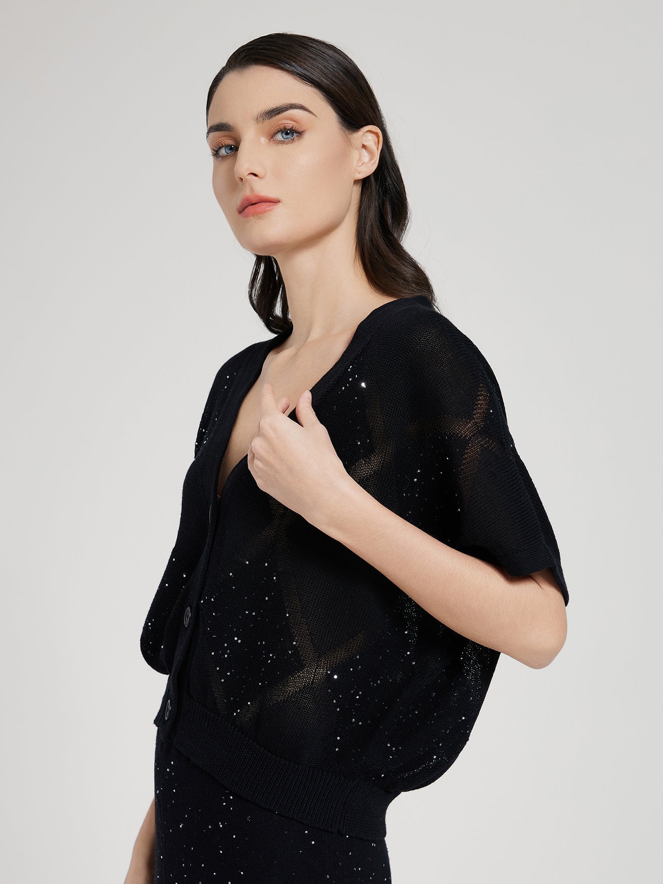 İpek & Keten Payetli Örgü Hırka