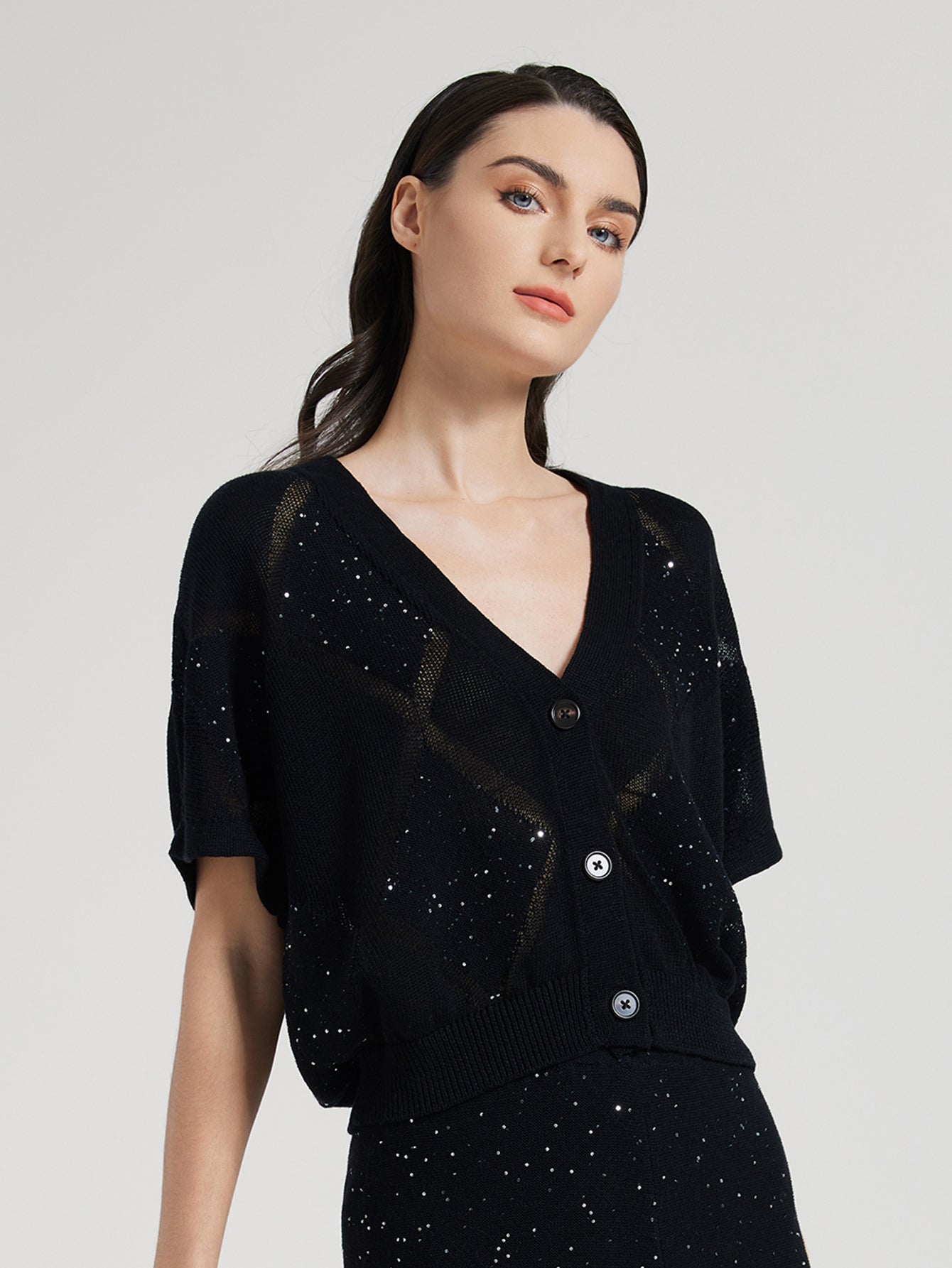 İpek & Keten Payetli Örgü Hırka