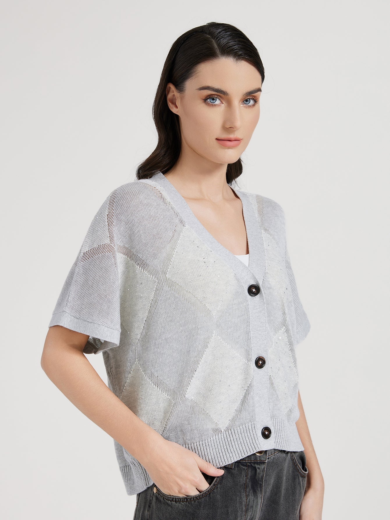 İpek & Keten Payetli Örgü Hırka