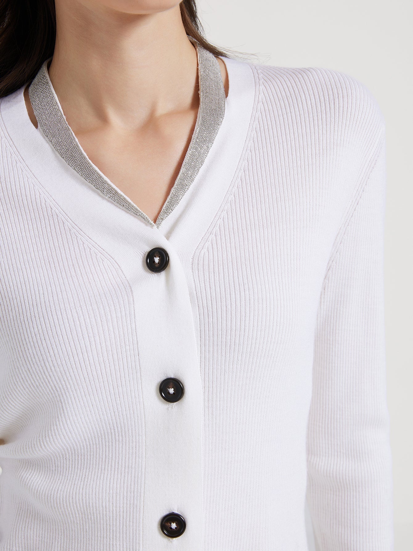 Yün & İpek V Yaka Düğmeli Hırka