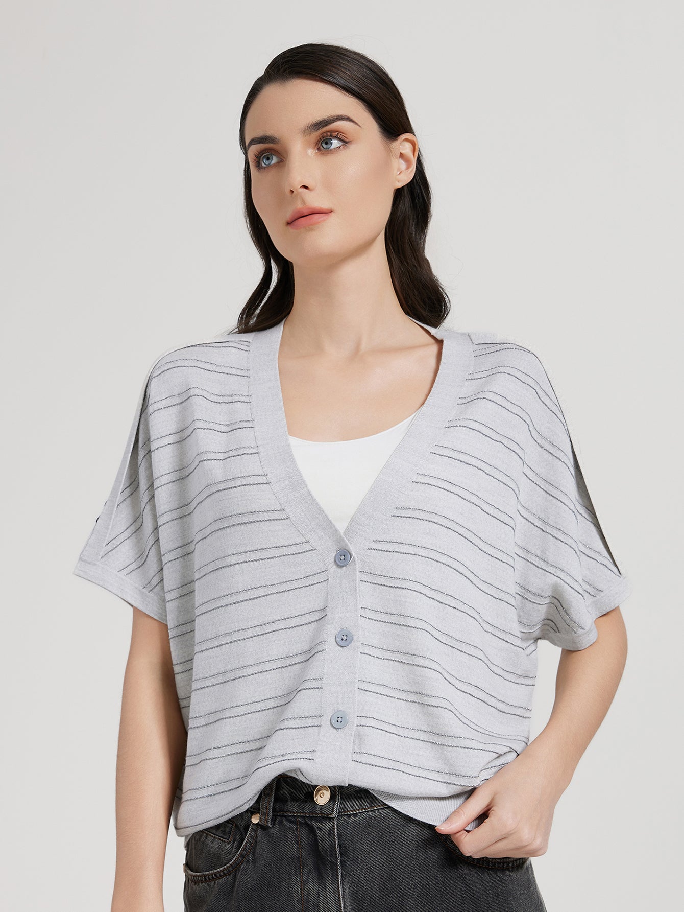 İpek & Yün Çizgili Hırka