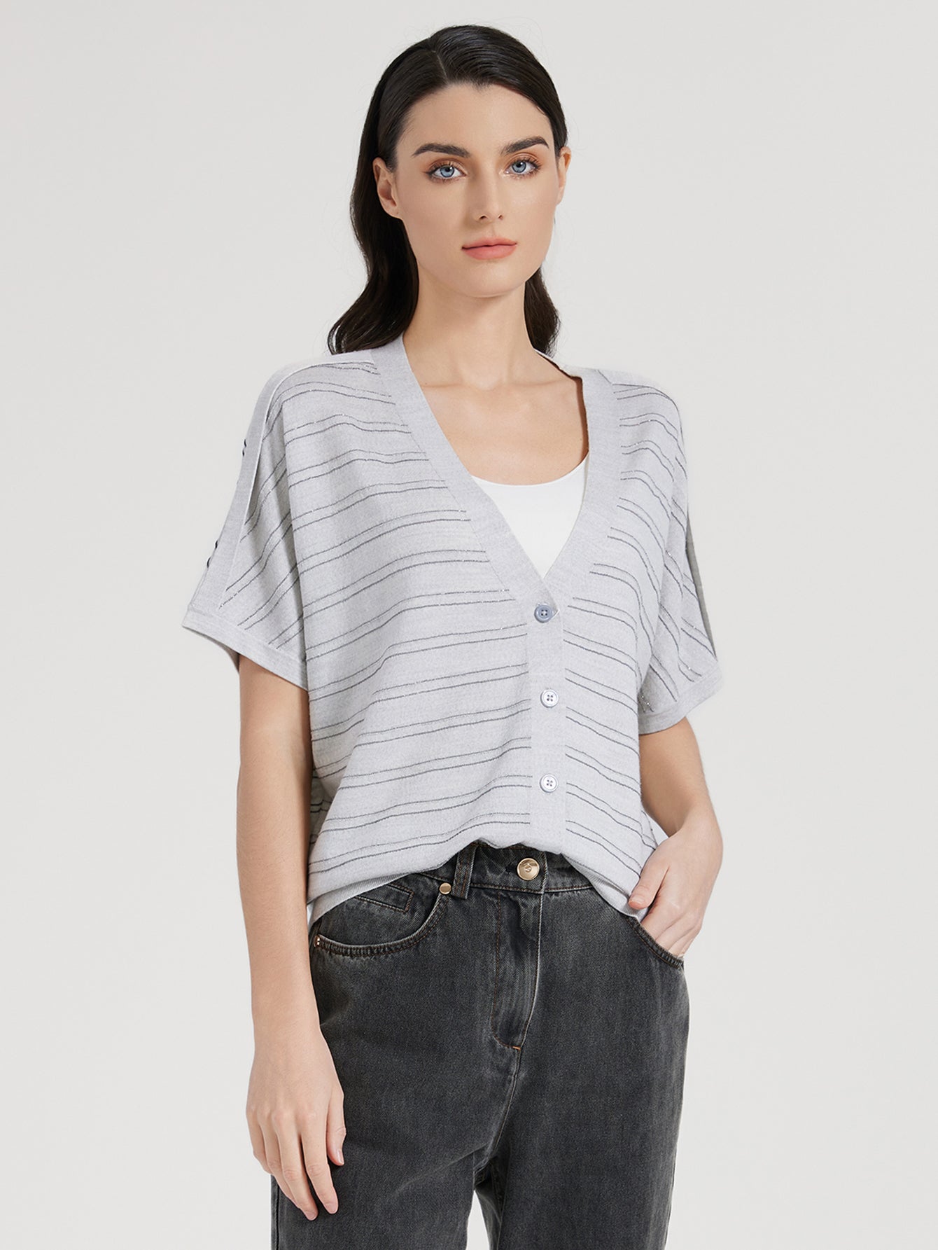 İpek & Yün Çizgili Hırka