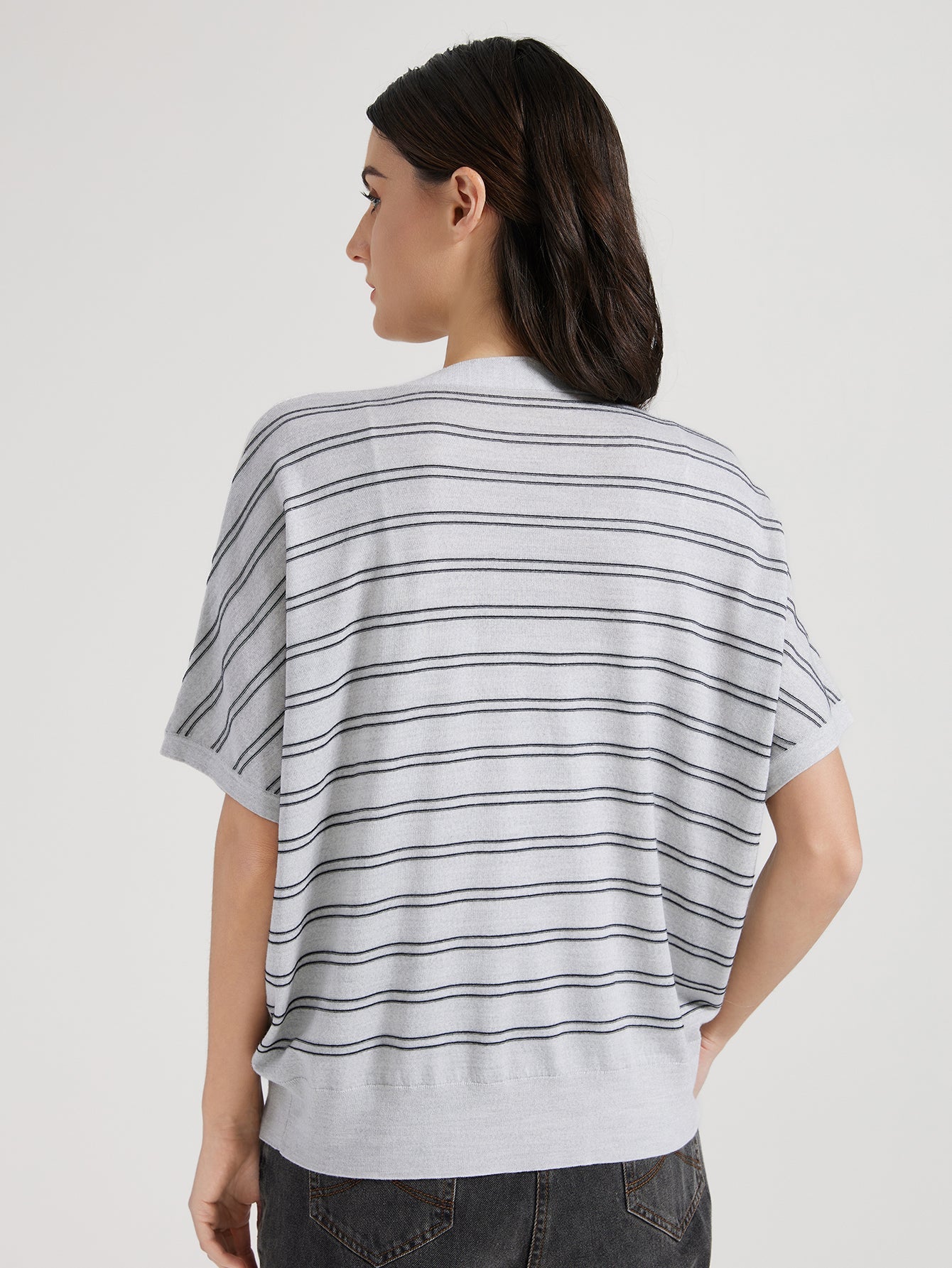 İpek & Yün Çizgili Hırka