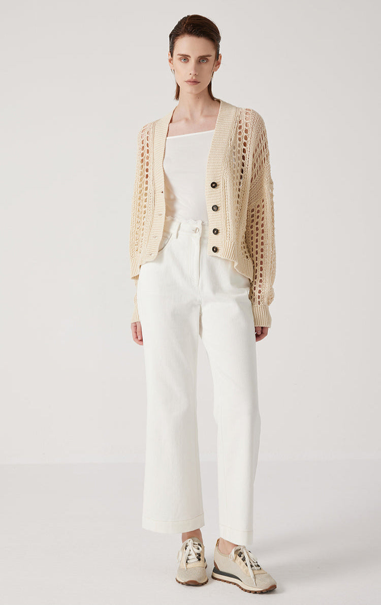 Keten Örgü Düğmeli Hırka