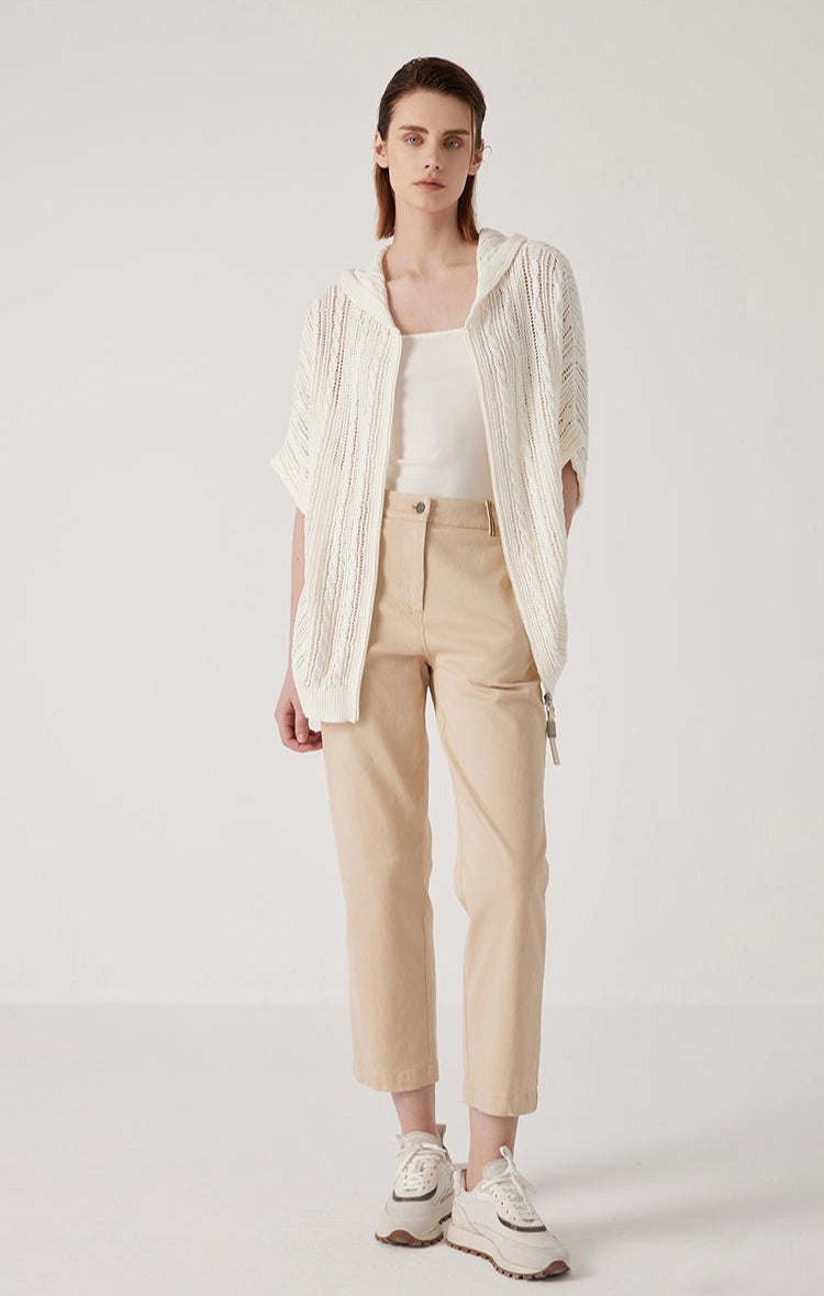 Keten Fermuarlı Örgü Kapüşonlu Üst