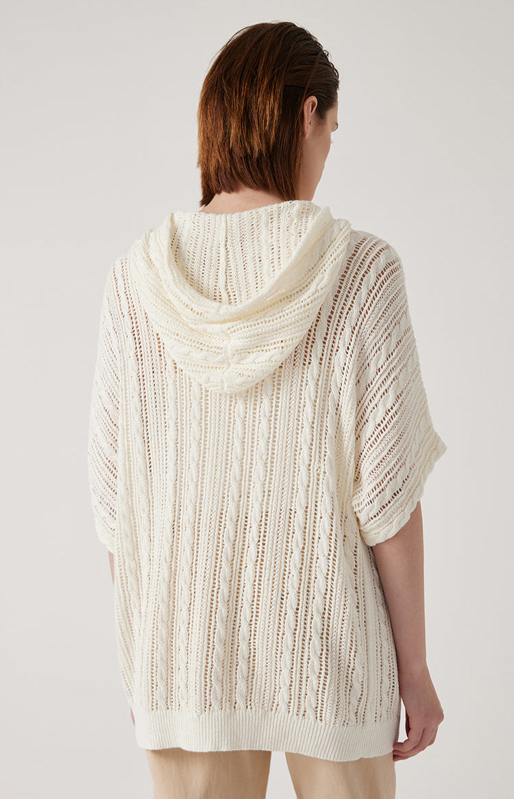 Keten Fermuarlı Örgü Kapüşonlu Üst