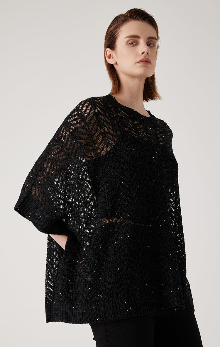 Keten Payetli Düz Örme Kazak