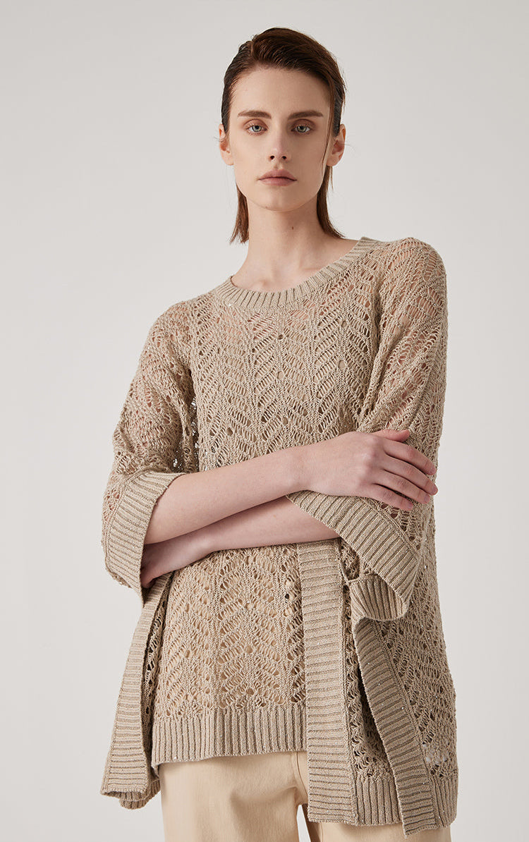 Keten Payetli Düz Örme Kazak