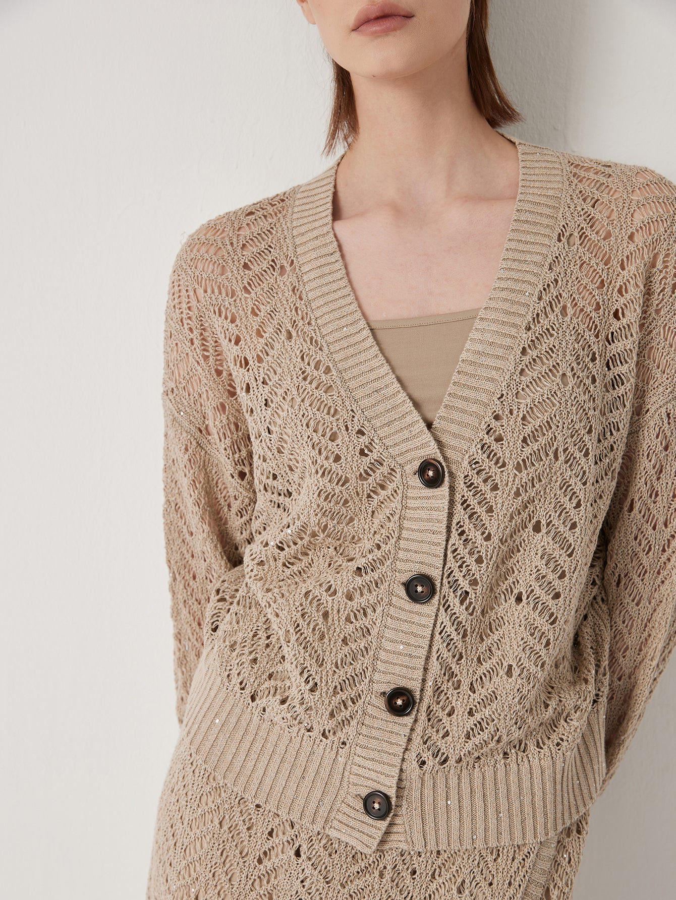 Keten Yarı Şeffaf Örgü Hırka