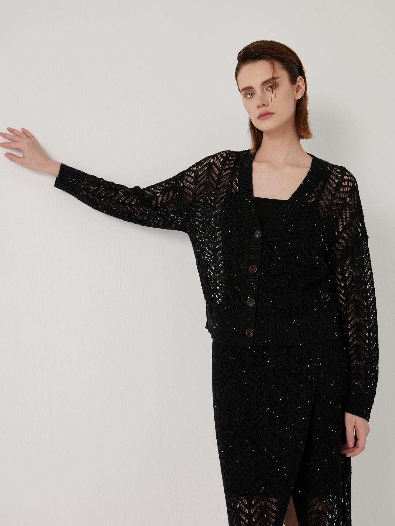 Keten Örgü Düğmeli Hırka