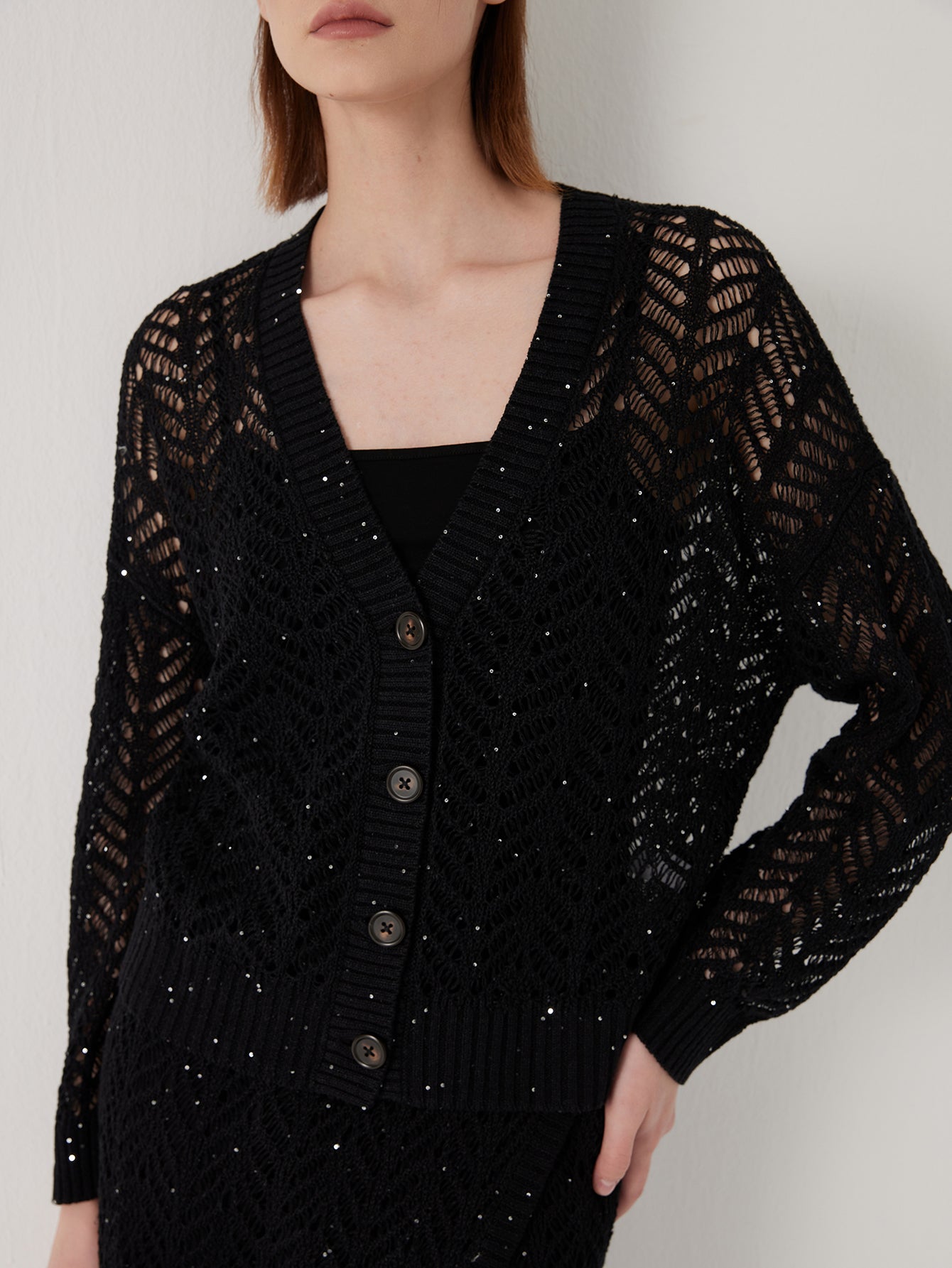 Keten Örgü Düğmeli Hırka