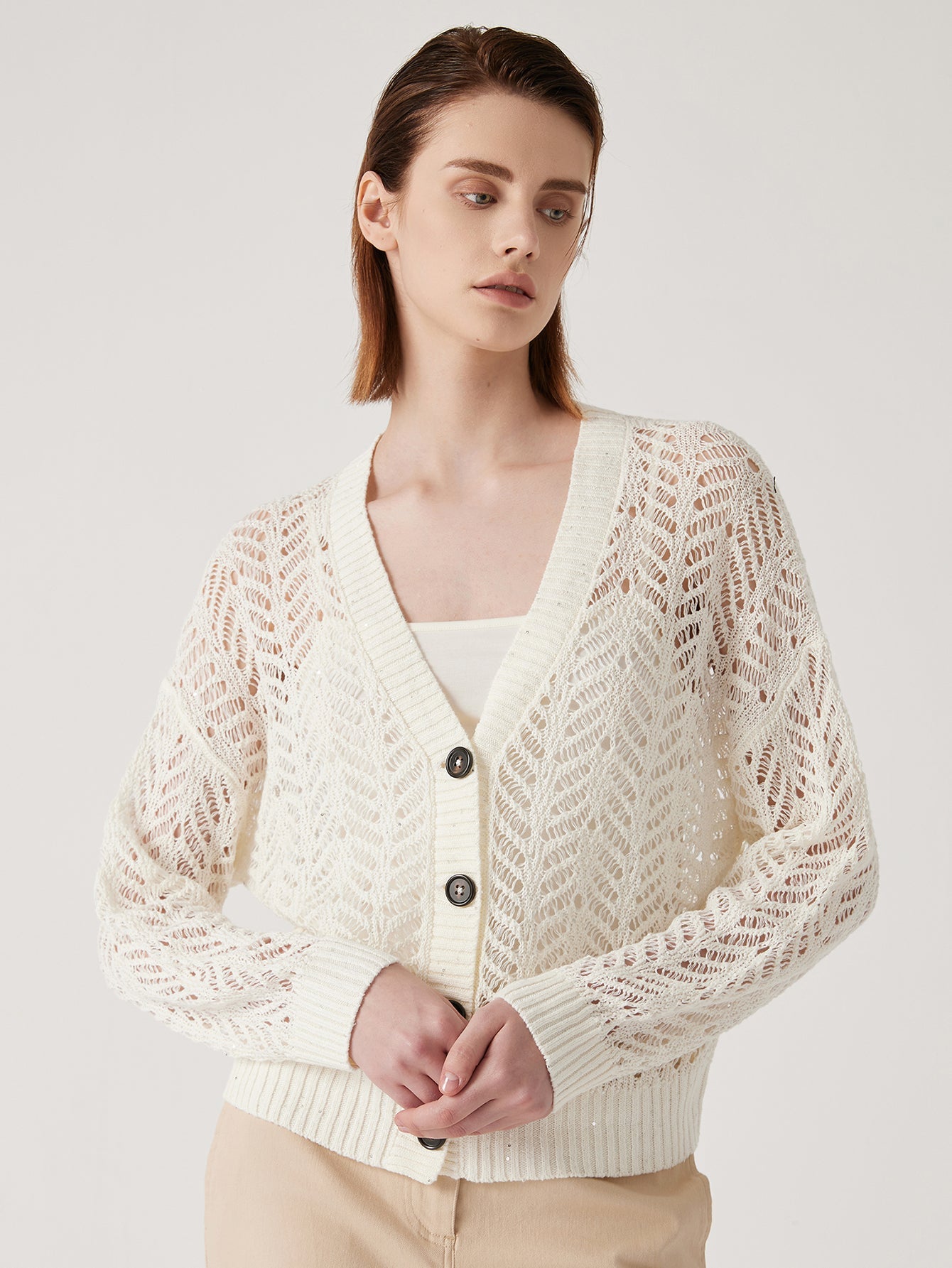 Keten Yarı Şeffaf Örgü Hırka