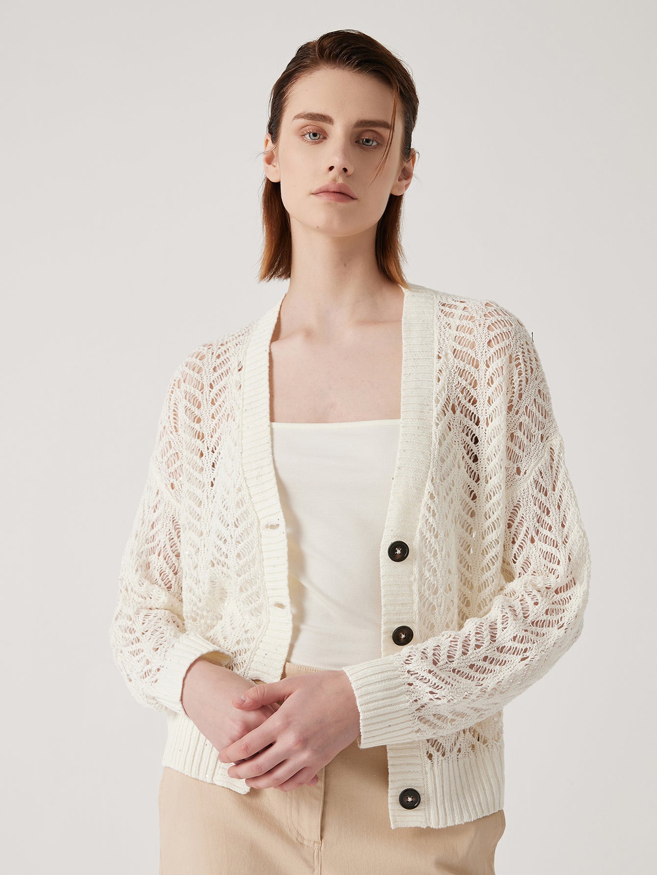 Keten Örgü Düğmeli Hırka